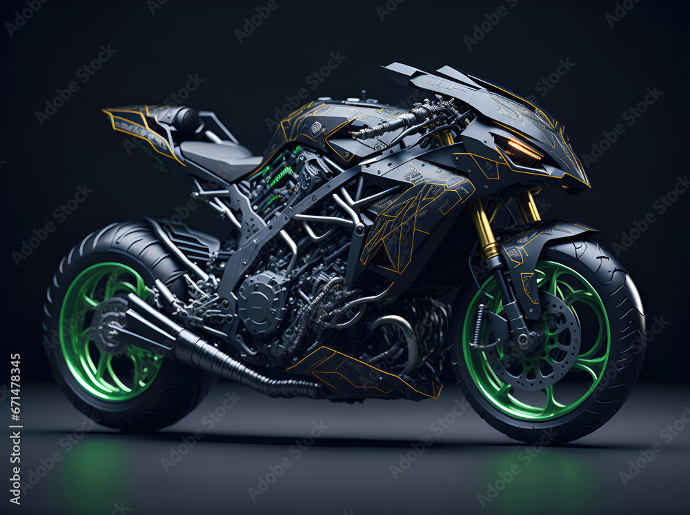 Conceptual design of A custom motorcycle isolated on various background Conceptual design of A custom motorcycle isolated on various background