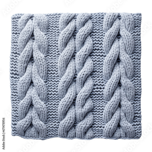 Knitted gray square napkin. Dark background in chunky knit. Isolated on a transparent background.