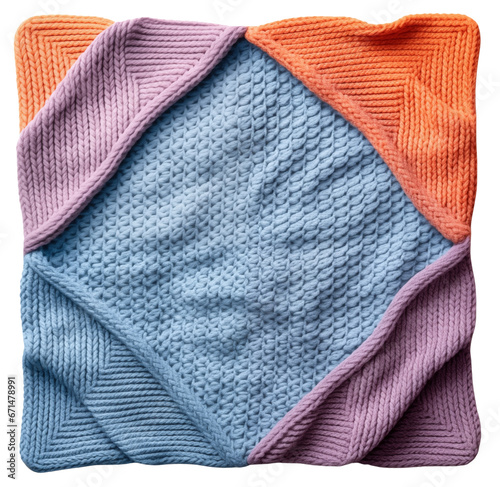 Knitted square napkin. Patchwork background. Isolated on a transparent background.