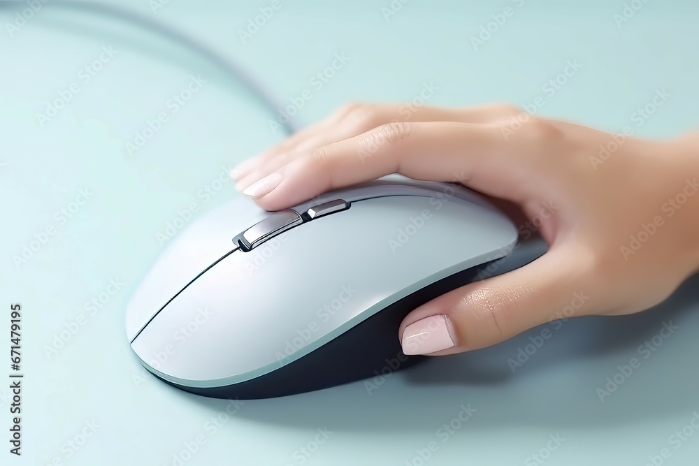 Woman using computer mouse at web internet. Modern device work digital online. Generate Ai Woman using computer mouse at web internet. Modern device work digital online. Generate Ai