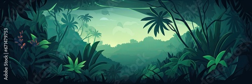 Beautiful Jungle Background - Simplistic Jungle Flat Illustration Vector Wallpaper - Based Animation Style - Animated Jungle Illustration Backdrop created with Generative AI Technology