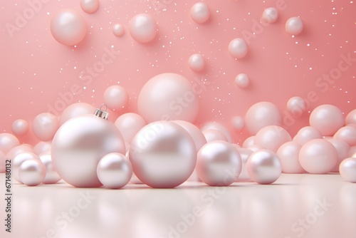 Christmas background with balls in pink soft pastel color