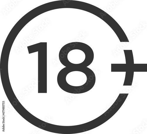 Plus 18 prohibition sign for people under eighteen years of age. For adults only. Vector illustration.