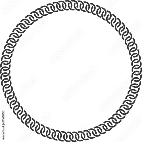 Texture chain round frame. Circle border chains silhouette black and white isolated on background. Chainlet design element.