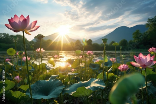 meadows morning lotus flower garden photography #671481160
