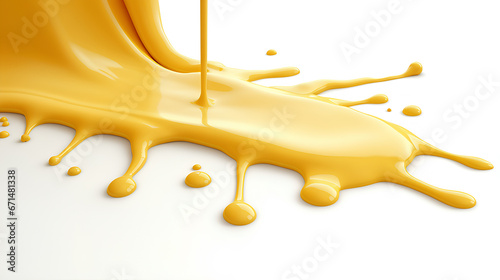yellow melted cheese dripping on white background, design elements for pizza, sandwiches or pasta photo