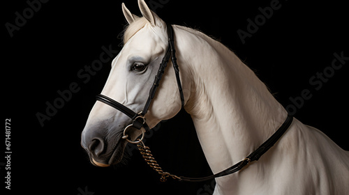  Profile portrait of the head of a white horse. © iqra