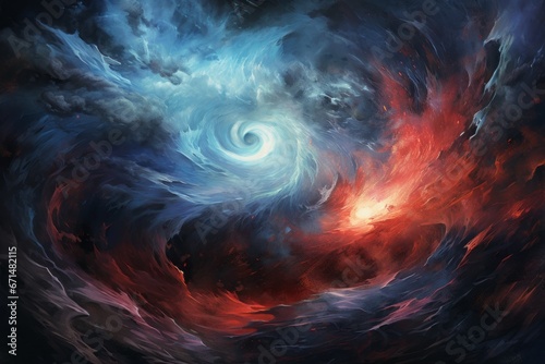 A chaotic blend of fiery and icy elements, with swirling vortexes of red and blue merging in a whirlwind of energy.