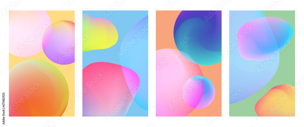 Trendy cover set with vivid gradient shapes. Beautiful modern fluid multicolor poster collection