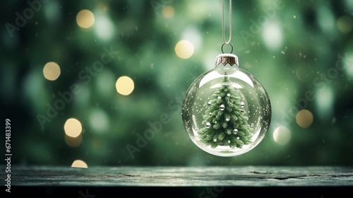 Spruce tree inside glass bauble ai generated banner background copy space