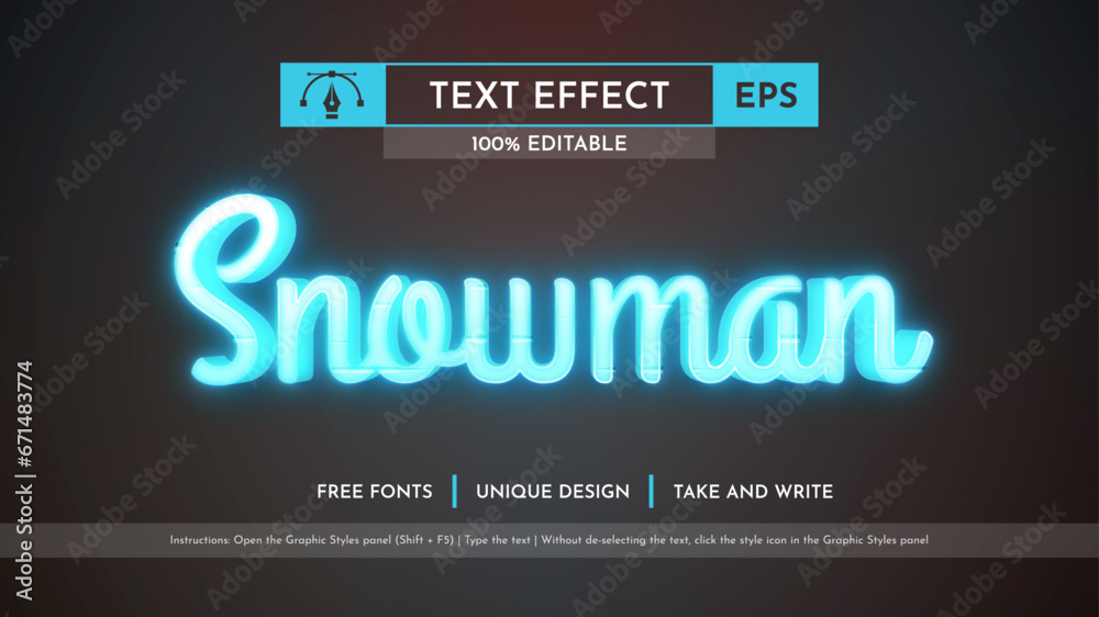 Fototapeta premium Snowman - Editable Text Effect, Font Style