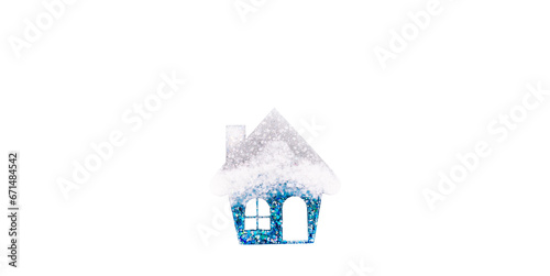 Lodge. A toy for the Christmas tree. Christmas theme. The house in the snow. On a white background