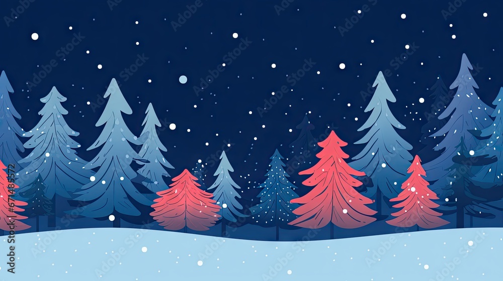 Beautiful Snowy Christmas Nature Winter Background - Simplistic Flat Illustration Vector Wallpaper - Based Animation Style - Animated Illustration Backdrop created with Generative AI Technology