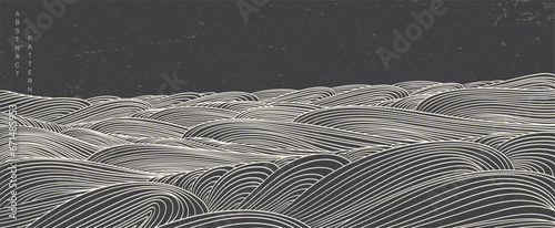 	
Black Japanese background with line wave pattern vector. Abstract template with geometric pattern. Mountain layout design in oriental style