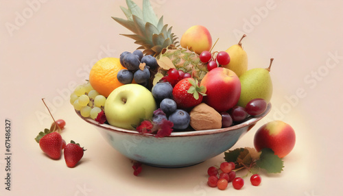 Various fresh fruits on a beige backdrop