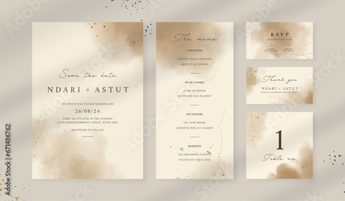 Abstract watercolor wedding invitation template. set of wedding stationery. luxury card and poster background.