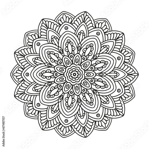 Coloring page for children and adults. Mandala made of floral elements.