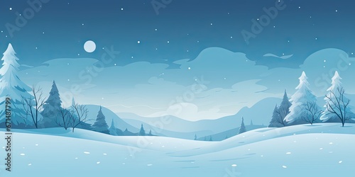 Snowy Blue and White Winter Background - Simplistic Flat Illustration Vector Wallpaper - Based Animation Style - Animated Illustration Backdrop created with Generative AI Technology © Sentoriak