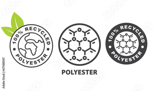Polyester fabric icon. Stamp label rounded badge, product, tag, on transparent background.