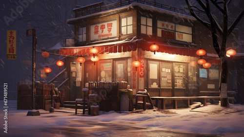 Cheese style restaurant in the snowfall