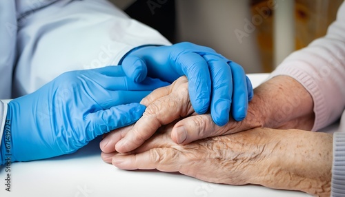 Doctor holding hands of patient.