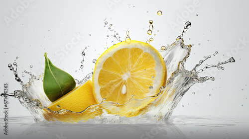 Lemons and lemons splashing into a clear water. photo
