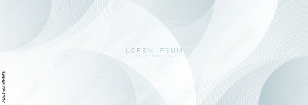 White geometric abstract background with overlap layer. Modern circle lines pattern. Minimal geometric design element. Futuristic concept. Suit for cover, poster, banner, brochure, presentation, flyer