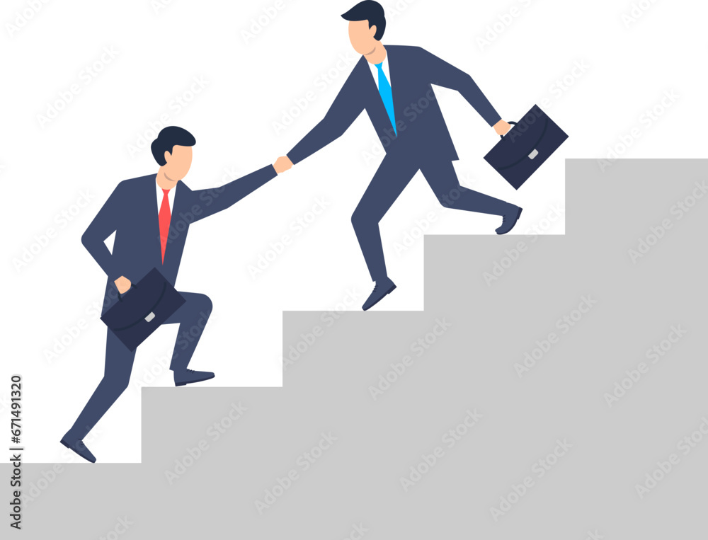 Teamwork. Men in suits help each other at work. Vector illustration Teamwork. Men in suits help each other at work. Vector illustration