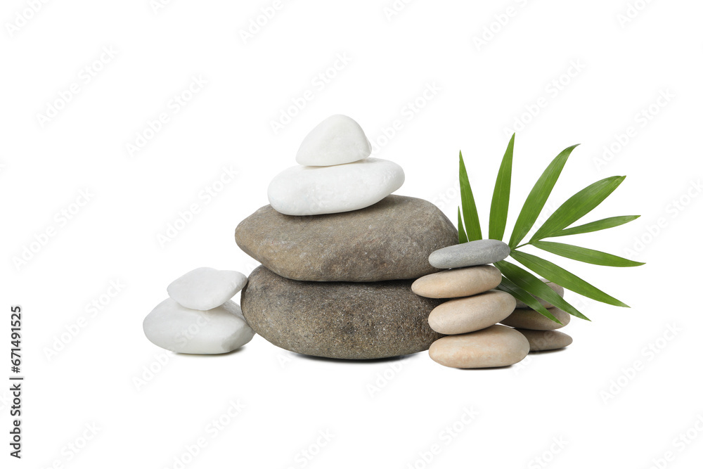 PNG, Stones and tropical leaf, isolated on white background PNG, Stones and tropical leaf, isolated on white background