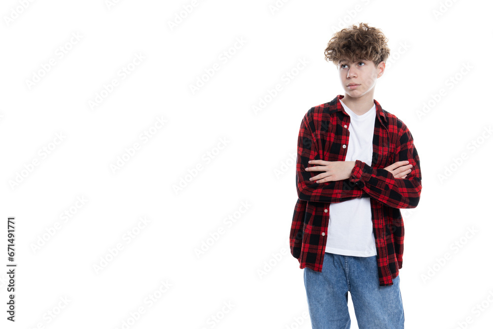 Fototapeta premium PNG, teenage boy stylishly dressed, isolated on white background.