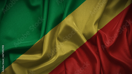 3d illustration flag of Congo. Close up waving flag of Congo.