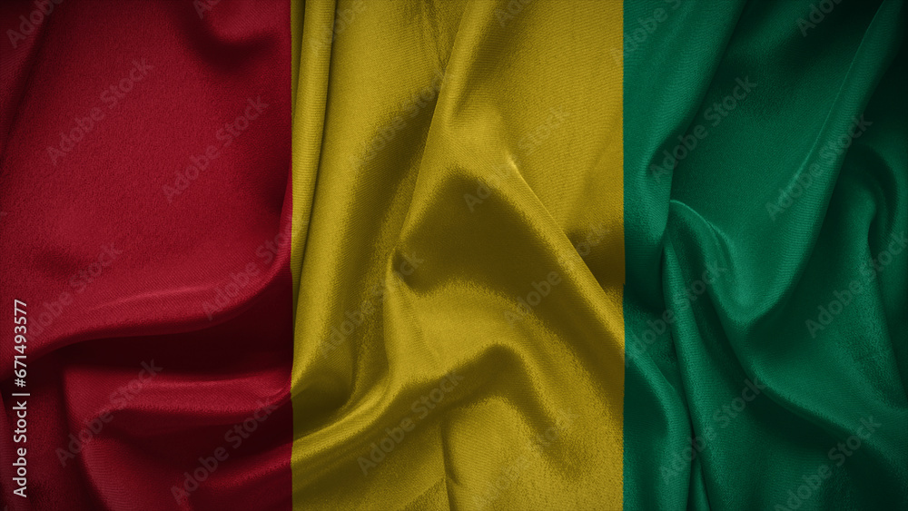 3d illustration flag of Guinea. Close up waving flag of Guinea.