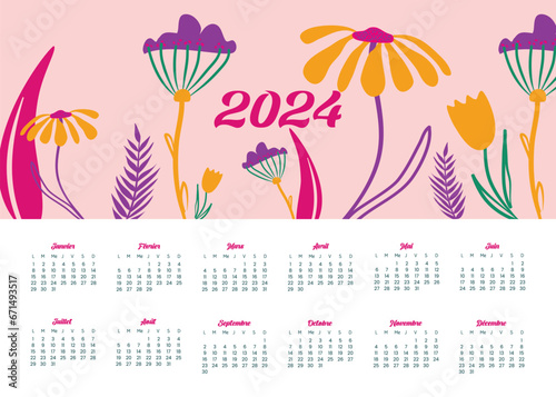 Calendrier 2024 pop et abstraits fleur colorés