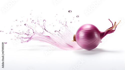 falling whole onion on white background photo
