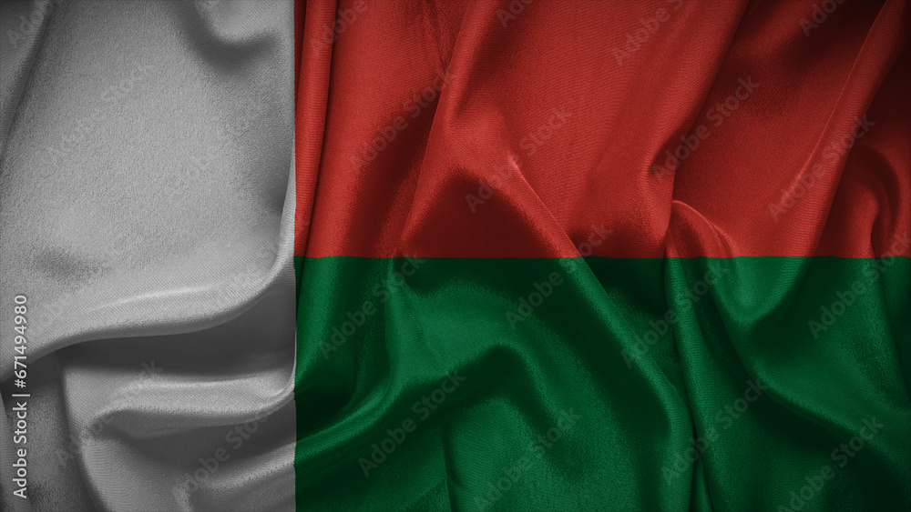 Obraz premium 3d illustration flag of Madagascar. Close up waving flag of Madagascar.