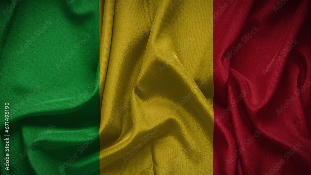 3d illustration flag of Mali. Close up waving flag of Mali.
