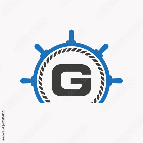 Letter G Cruise Steering Logo. Yacht Symbol, Ship Logotype, Marine Sign Template