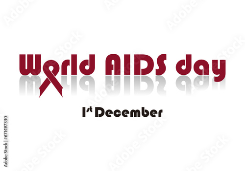 SIDA. Día mundial del SIDA, título con lazo rojo integrado en él, fecha y reflejo