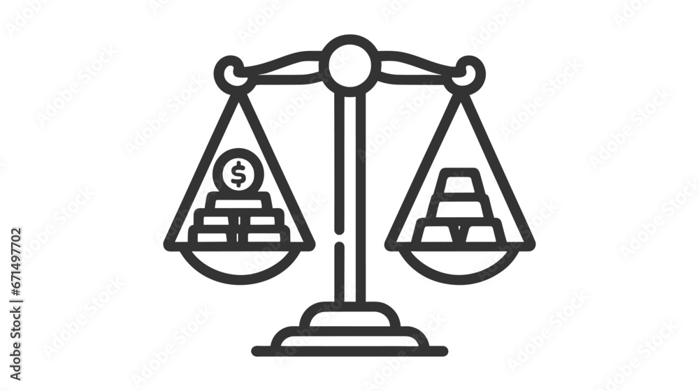Balance scale with dollar symbol and gold bars line icon Balance scale with dollar symbol and gold bars line icon