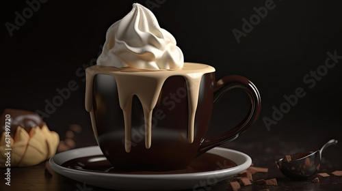 A cup of hot chocolate with whipped cream on top of it. photo