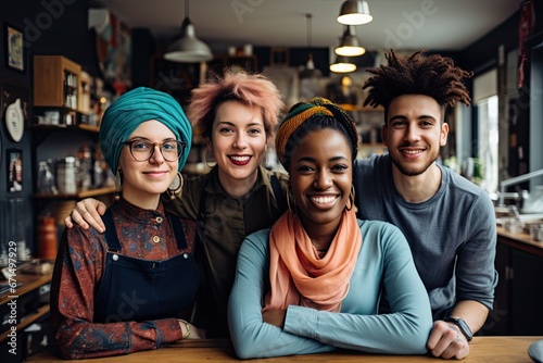 group of hipster queer diverse young people at work photo