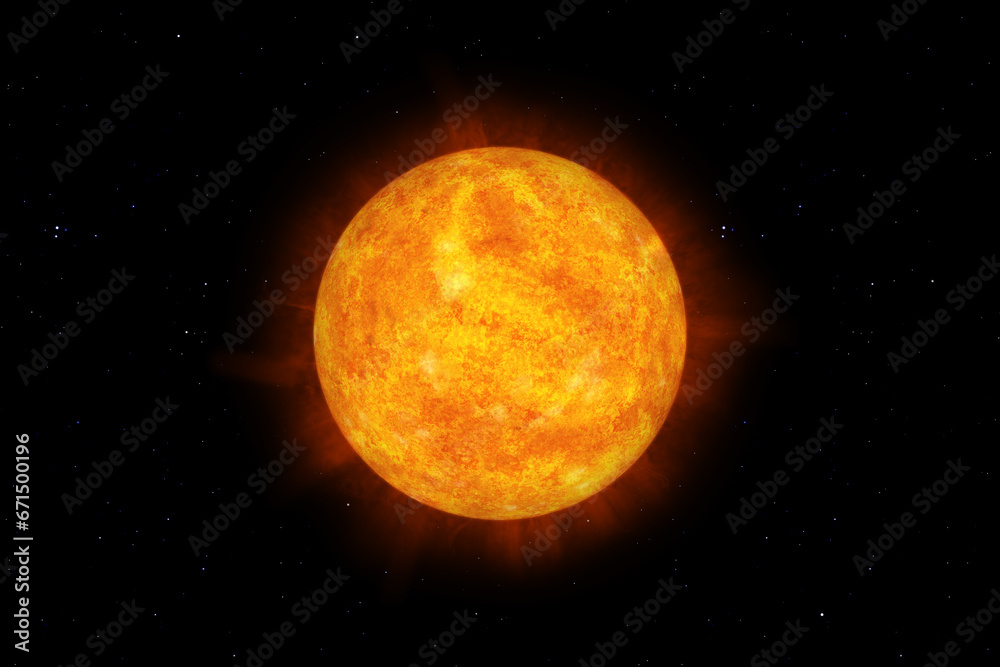 detailed sun in space with stars