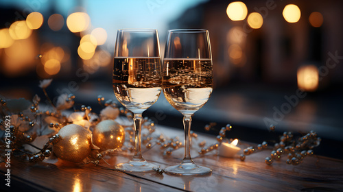 New Year's Eve celebration champagne glasses golden Christmas decorations on the table © Magdalena Wojaczek