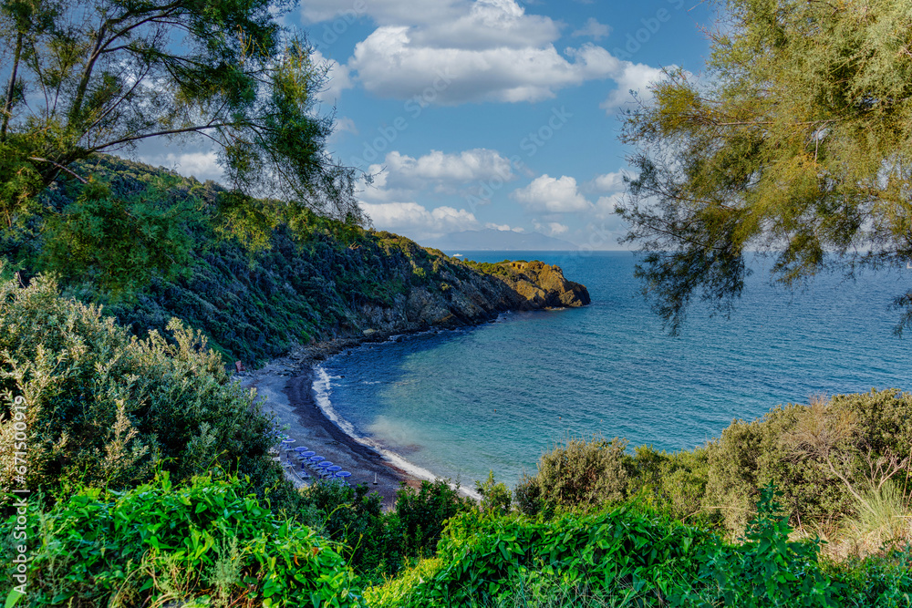 Obraz premium Panorama of the spectacular promontory and beach of Punta Falcone in Piombino Livorno Tuscany Italy