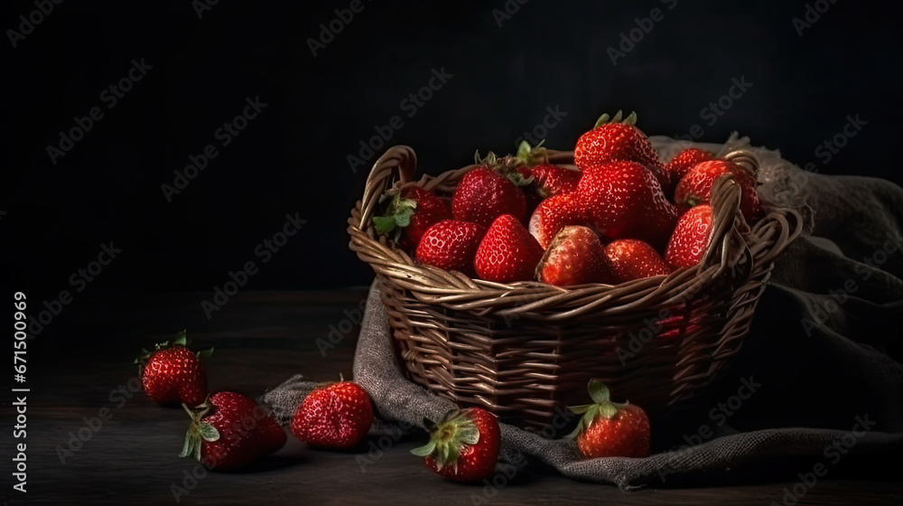 custom made wallpaper toronto digitalA basket of strawberries with green leaves on the bottom.