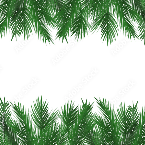Branch 2024 . Frame of branches. evergreen tree, spruce, winter plants, new Year tree, festive decoration. Hand-drawn illustration