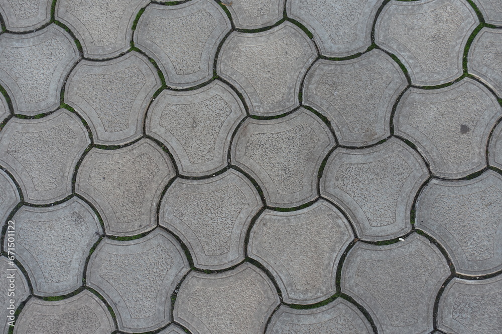 Obraz premium Texture of rounded gray concrete interlocking paver blocks