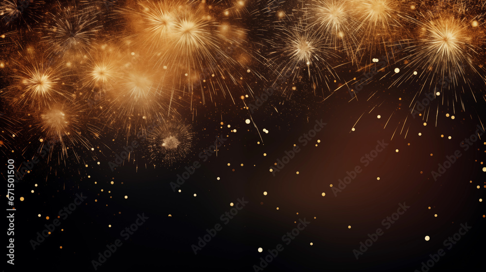 Golden fireworks on dark background