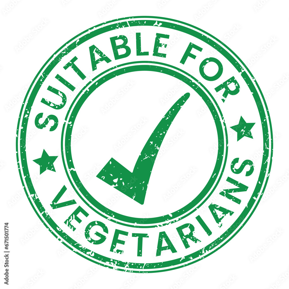 Isolated Grunge Green Suitable for Vegetarians stamp sticker with Tick icon vector illustration - obrazy, fototapety, plakaty 