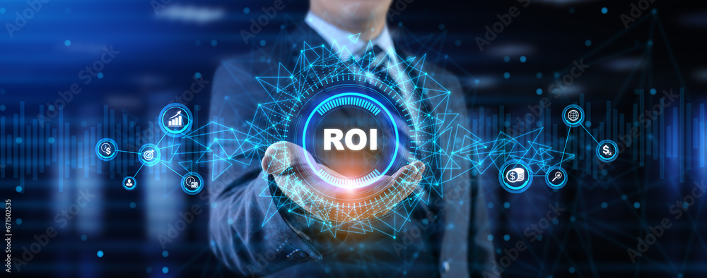 ROI Return on investment financial technology trading business and finance concept.